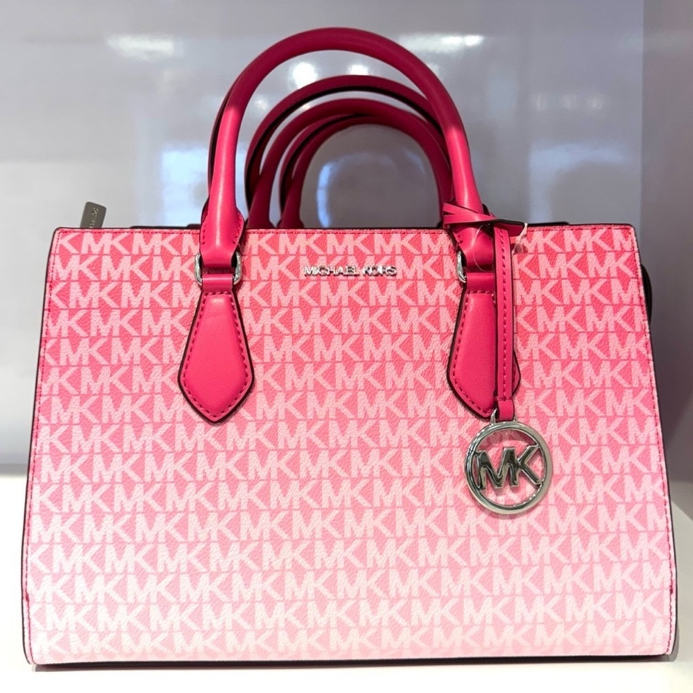 Michael Kors Sheila Medium Signature CZ Logo Satchel Crossbody Bag Dragonfruit